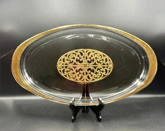 Vintage Pyrex Georges Briard Spanish Gold Oval Casserole 22k Gold MCM Signed