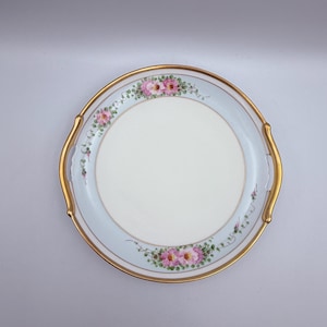 Vintage Hand-Painted Porcelain Serving Plate - Gold Gilt Double-Handle Platter - 9.5" Floral Victorian Serving Ware