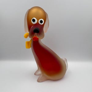 Murano Satin Sommerso Uranium Dog Figurine – 11&quot; Vintage 1970s Glass