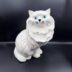 Vintage Hand-Painted Ceramic Persian Cat Statue: 14&quot; Signed Figurine