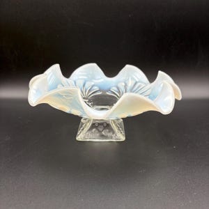 Antique EAPG Jefferson Glass Company Opalescent Glass Footed Bowl - Beaded Fan Pattern - 1904