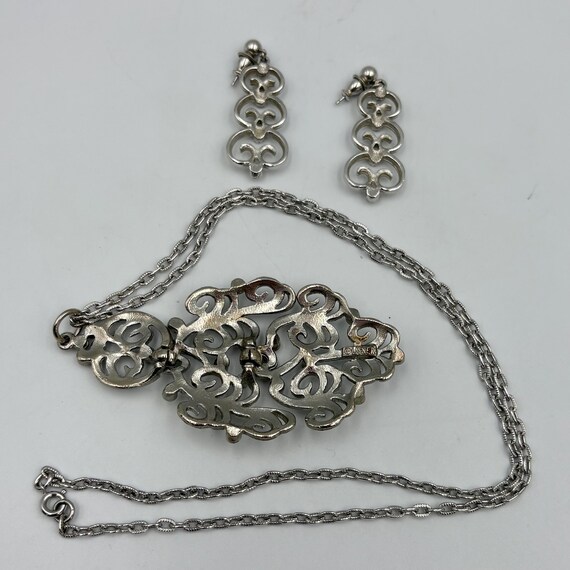 Silver-Tone Lisner Scrollwork Pendant & Earrings … - image 8
