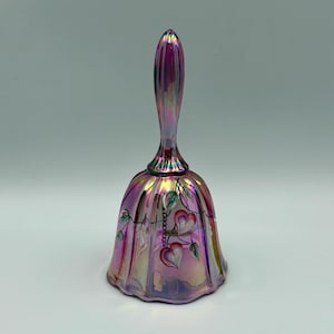 1992 Fenton Iridized Dusty Rose Bell - Handpainted by JKsp Miller