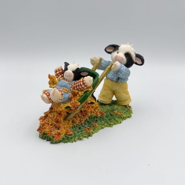 Vintage Mary's Moo Moos John Deere Figurine | Fall Farm Cow Collectible