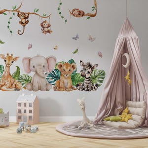 Safari Animals Wall Sticker Baby Room Jungle Giraffe Lion Wall Sticker for Children&#39;s Room Boho Wall Sticker