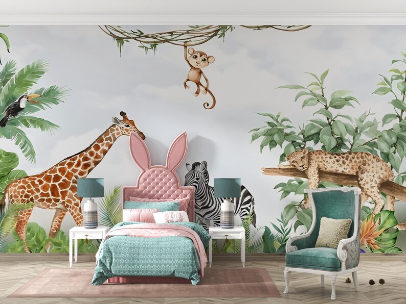 Jungle Animals Wallpaper Mural: Peel and Stick Safari Nursery Decor - Etsy