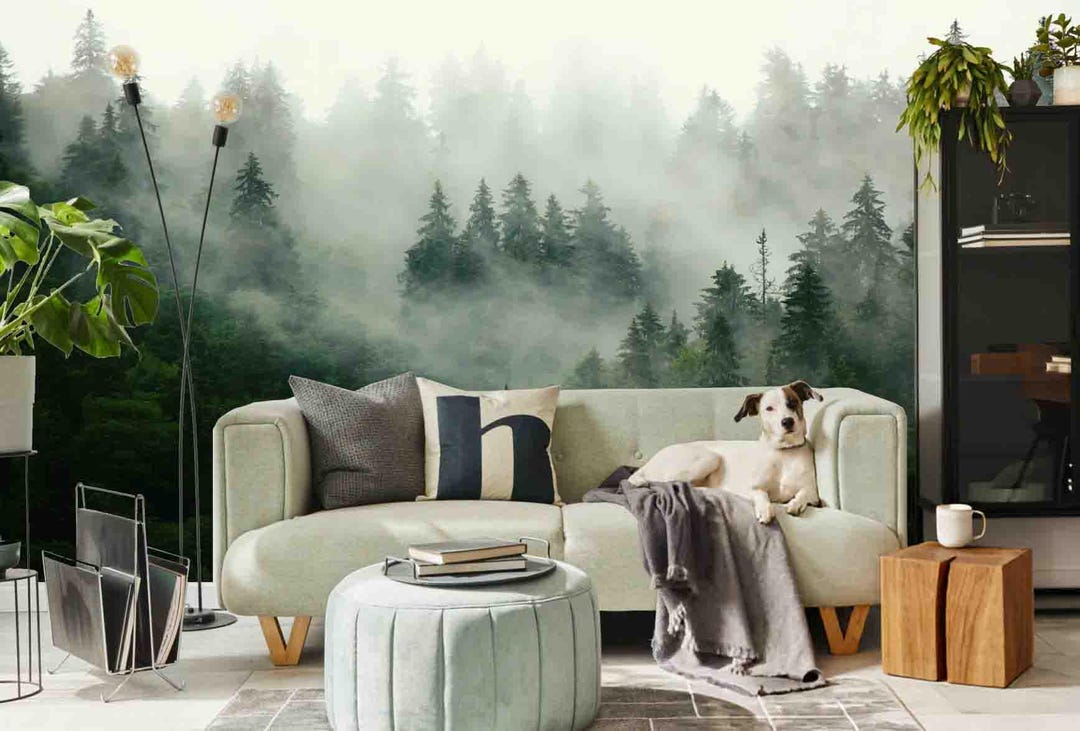 Moody Pine Forest Peel & Stick Wallpaper – Foggy Tree Wall Mural - Etsy