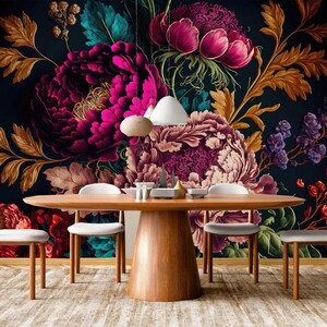 Dark Floral Elegance, Colorful Roses and Flowers, Wall Mural Peel and Stick, 3d wallpaper
