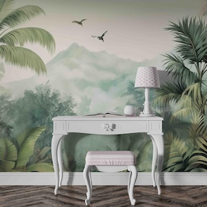 Carta da parati con alberi della foresta naturale tranquilla Decor Jungle Wallpaper Natural Forest Trees Wall Art - Serene Jungle Wallpaper Decoration
