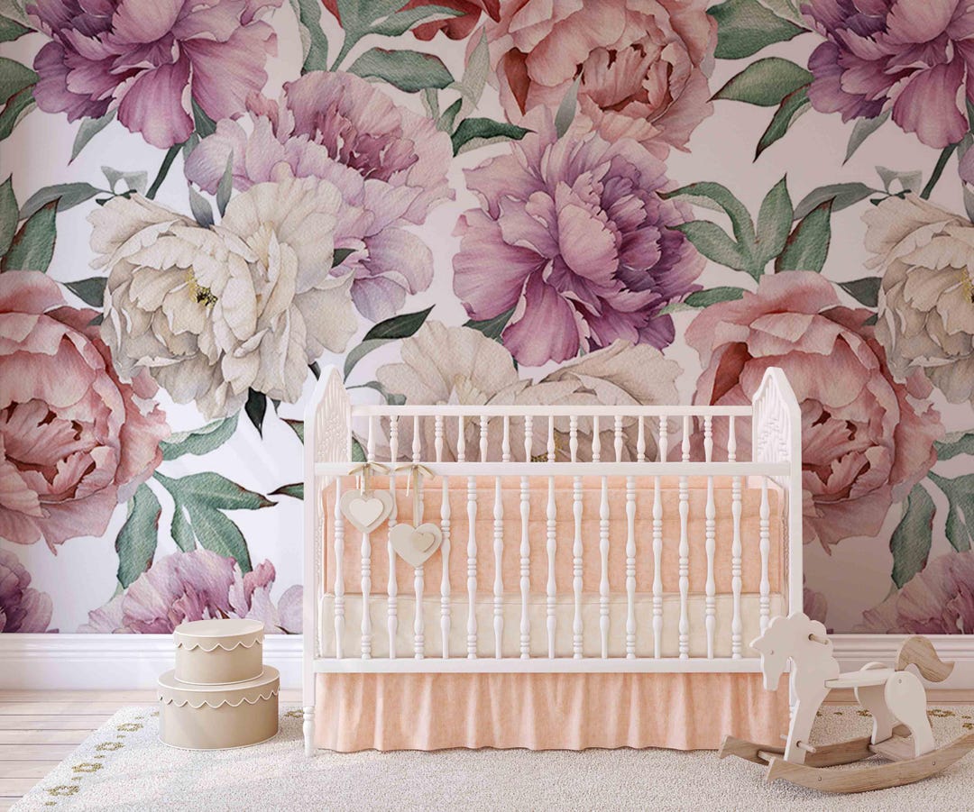 Peony Floral Wall Mural: Pink & White Peel and Stick Wallpaper - Etsy