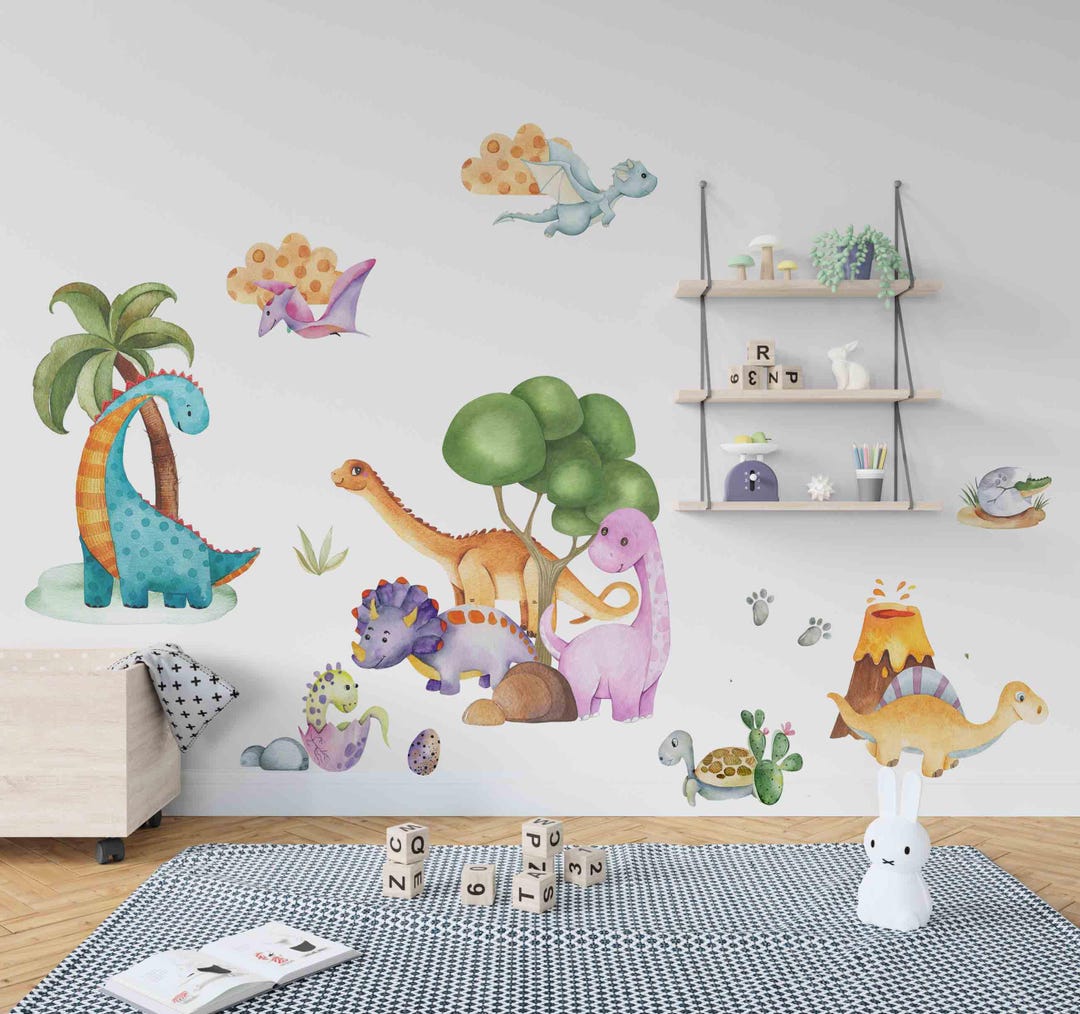 Watercolor Dinosaur Wall Decals: Prehistoric Nursery Decor - Etsy