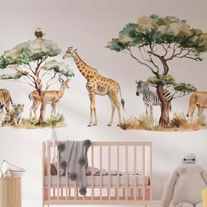 Adesivo da parete con animali da safari, per cameretta dei bambini, adesivo da parete con giraffa e leone nella giungla, per cameretta dei bambini, adesivo da parete per cameretta dei bambini
