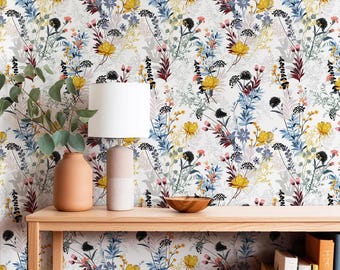 Whimsical Meadow Floral Peel and Stick Wallpaper: Colorful Garden Flowers