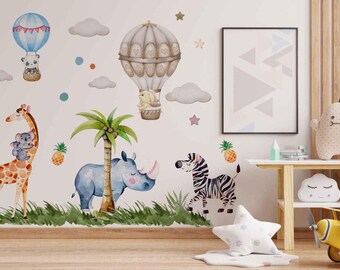Watercolor Safari Animals Wall Stickers: Kids Room Decor