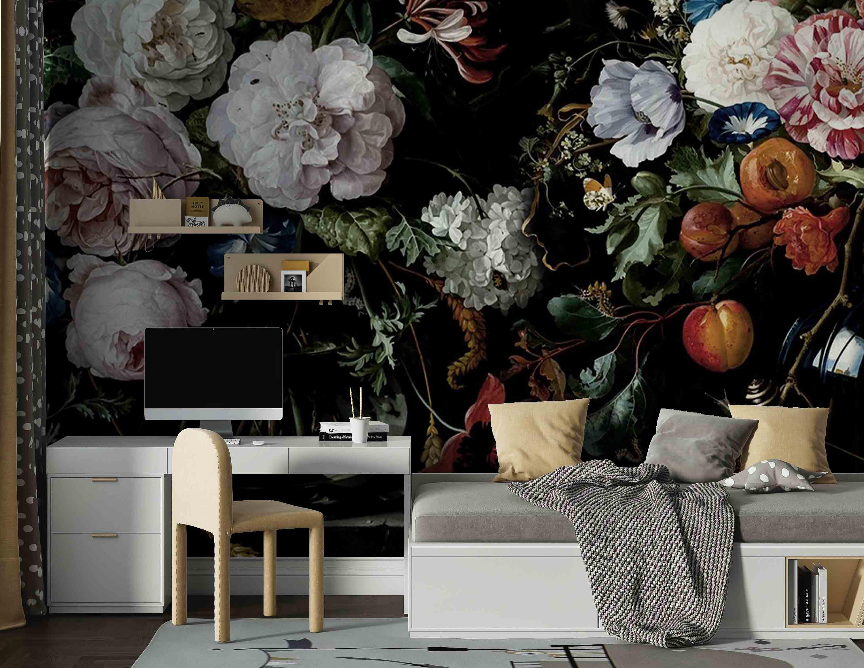 Dark Floral Peony Wallpaper Mural: Boho Chic Peel and Stick - Etsy