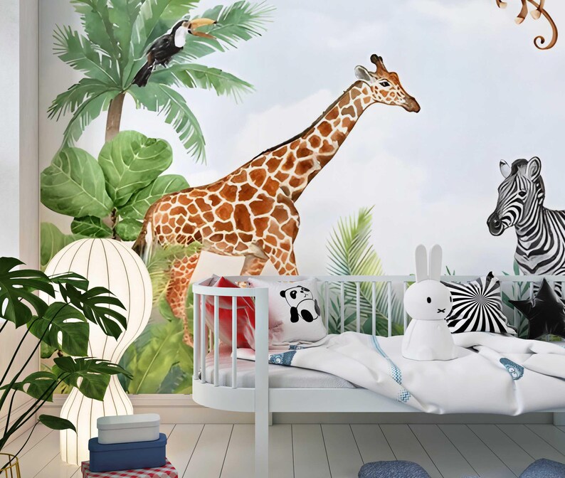 Jungle Animals Wallpaper Mural: Peel and Stick Safari Nursery Decor - Etsy