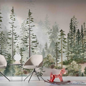 Woodland Watercolor Peel and Stick Wall Mural, Forest Wall Mural, Kids Nursery Removable Wallpaper, Kids Nursery Removable Self Adhesive