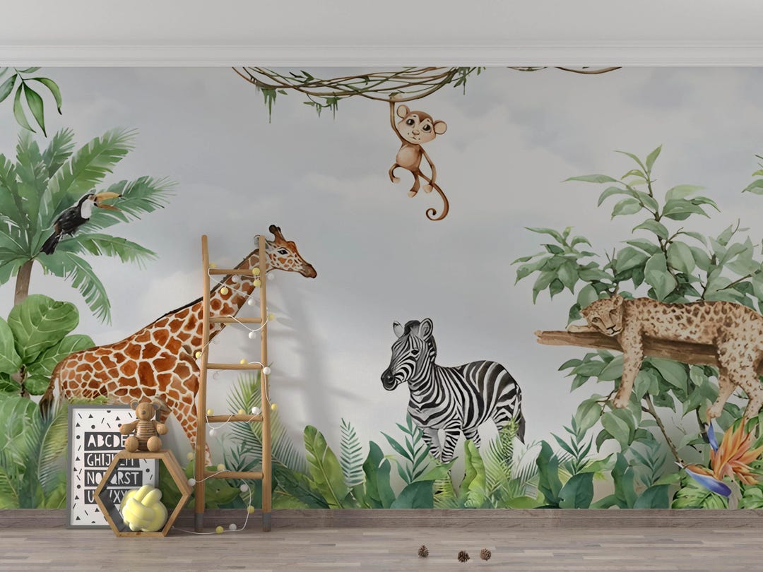 Jungle Animals Wallpaper Mural: Peel and Stick Safari Nursery Decor - Etsy