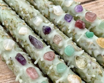 Ostara Ritual Candle Infused with Herbs and Crystals | Renewal, Balance and Growth