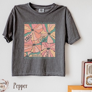 Retro Floral Crop Top: Comfort Colors Boxy Tee, Boho Style