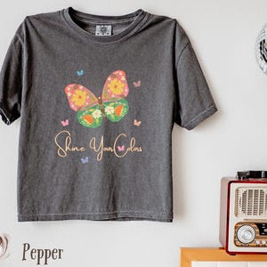 Boxy Crop Butterfly T-Shirt: Inspirational Floral Graphic Tee, Comfort color shirt