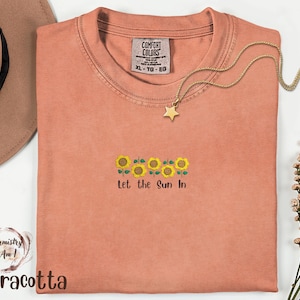 Let the Sun In Sunflower Embroidered Shirt,Comfort Colors TeeCute Vintage Flower Embroidered Ultra Soft Tee,, Aesthetic Cottagecore Top