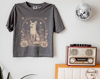 Mystical Fox Graphic Tee: Boho Floral Wildlife Shirt