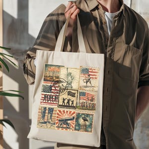 Vintage Stamp Tote bag , 4th of July Canvas Tote, Vintage Patriotic Tote Bag USA Freedom Gift,  Bookworm Gift