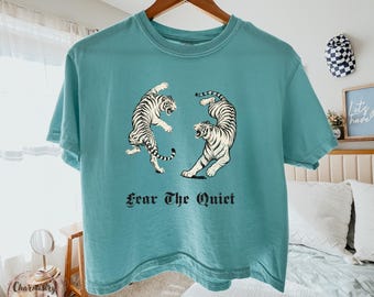 Vintage Washed Tiger Graphic Tee – Gothic Cropped Boxy T-Shirt