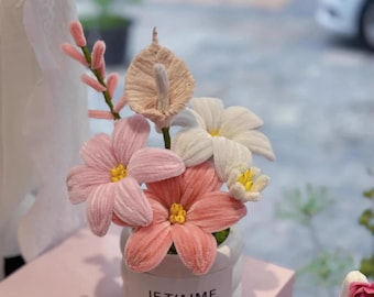 DIY Chenille Flower Pot Kit, Handmade Floral Arrangement Craft Supplies (Digital Instructions)