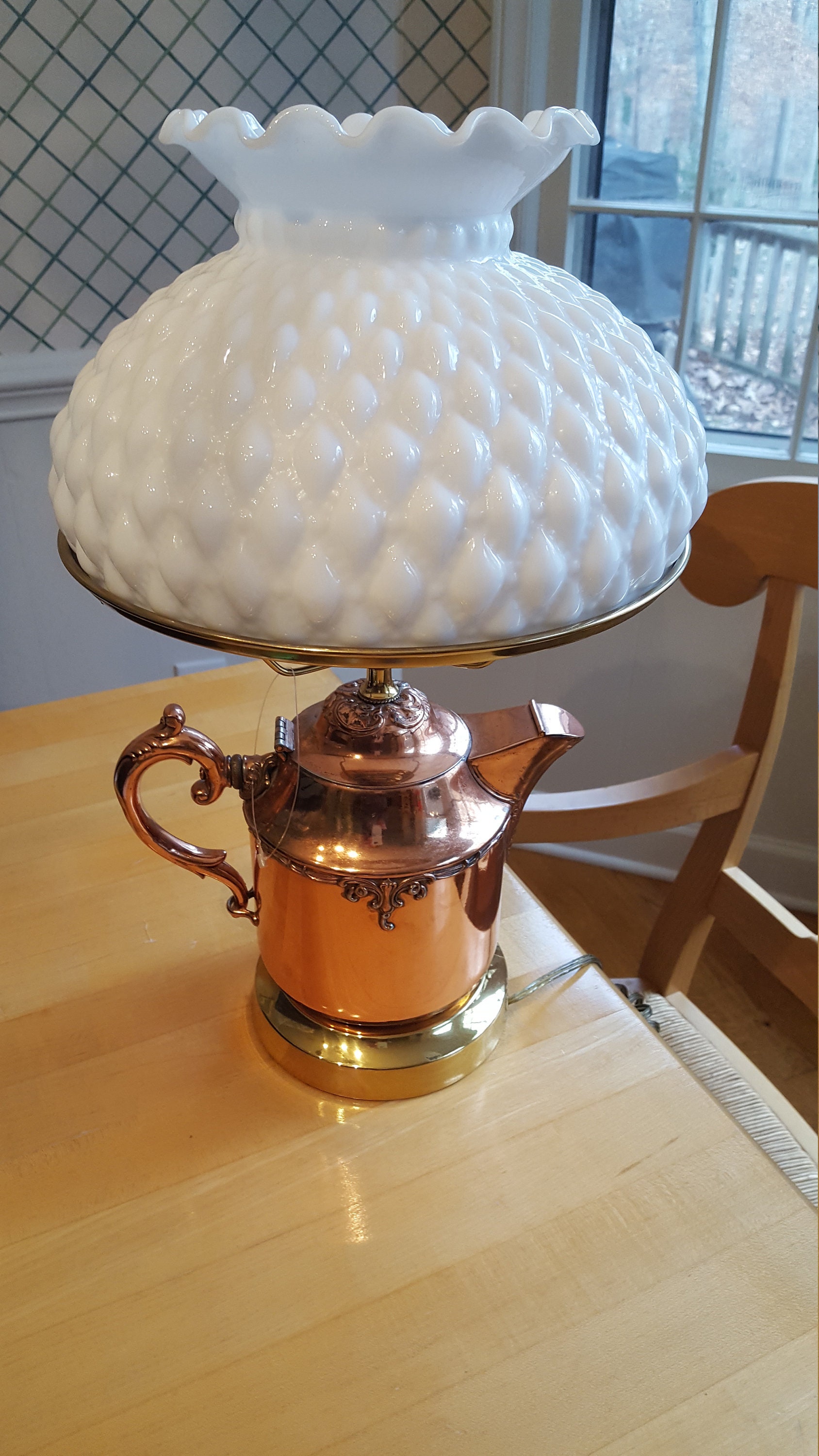Vintage Copper & Brass TEA KETTLE LAMP with Hobnail Shade Etsy