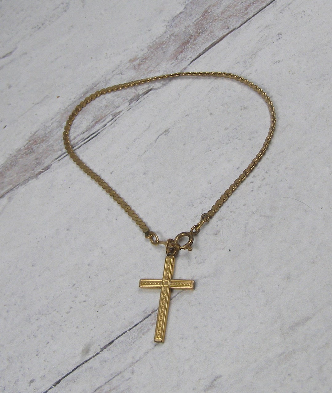 Vintage Gold Filled Cross Dangle Charm Bracelet Religious Jewelry 7 ...