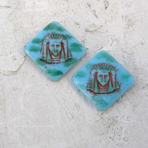 Vintage Egyptian Revival Glass Flat Back Cabochons Pharaoh Tiles Green Blue Red