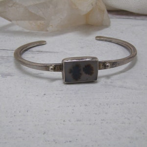 Vintage Sterling Silver Dendritic Agate Cuff Bracelet Sleek Modernist Artist Palmer