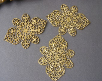 Brass Findings, Brass Filigree, Brass Stampings, Flower Stamping, Unique Jewelry Findings, Filigree Stamping Lot