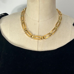 Vintage Gold Tn Chunky Napier Necklace Geometric Rectangular Links