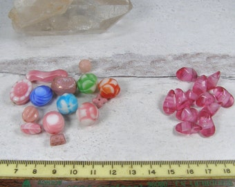 Destash Lot Vintage Molded Glass Beads for Eco Friendly Jewelry Making Pink White Givre Flower Buds Blue Green
