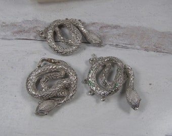 Vintage Pewter Snake Serpent Jewelry Findings Claps Closure Connectors Silver Metal