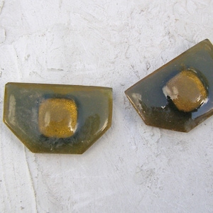 Vintage Art Deco Cabochons, Geometric Cabochons, Unique Jewelry Findings, Gold Green Jewelry Supplies