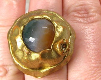 Artisan Made in France French Agate Adjustable Ring Polymer Clay Depose Vintage