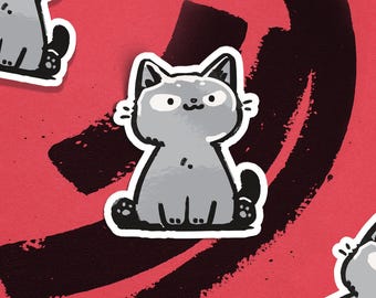 Doodle Cat Sticker, Adorable Feline, Petty Paper Studio Mascot, Derpy Version, Laminated Vinyl Decal