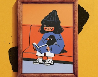 Pigeon Subway Art Print, Book Lover Wall Art, Urban City Bookish Decor - Unframed