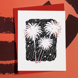 Unique Holiday Card, New Years Fireworks Stationery, Festive Seasonal Holiday Party Greeting for July 4th, Fourth of July, Independence Day