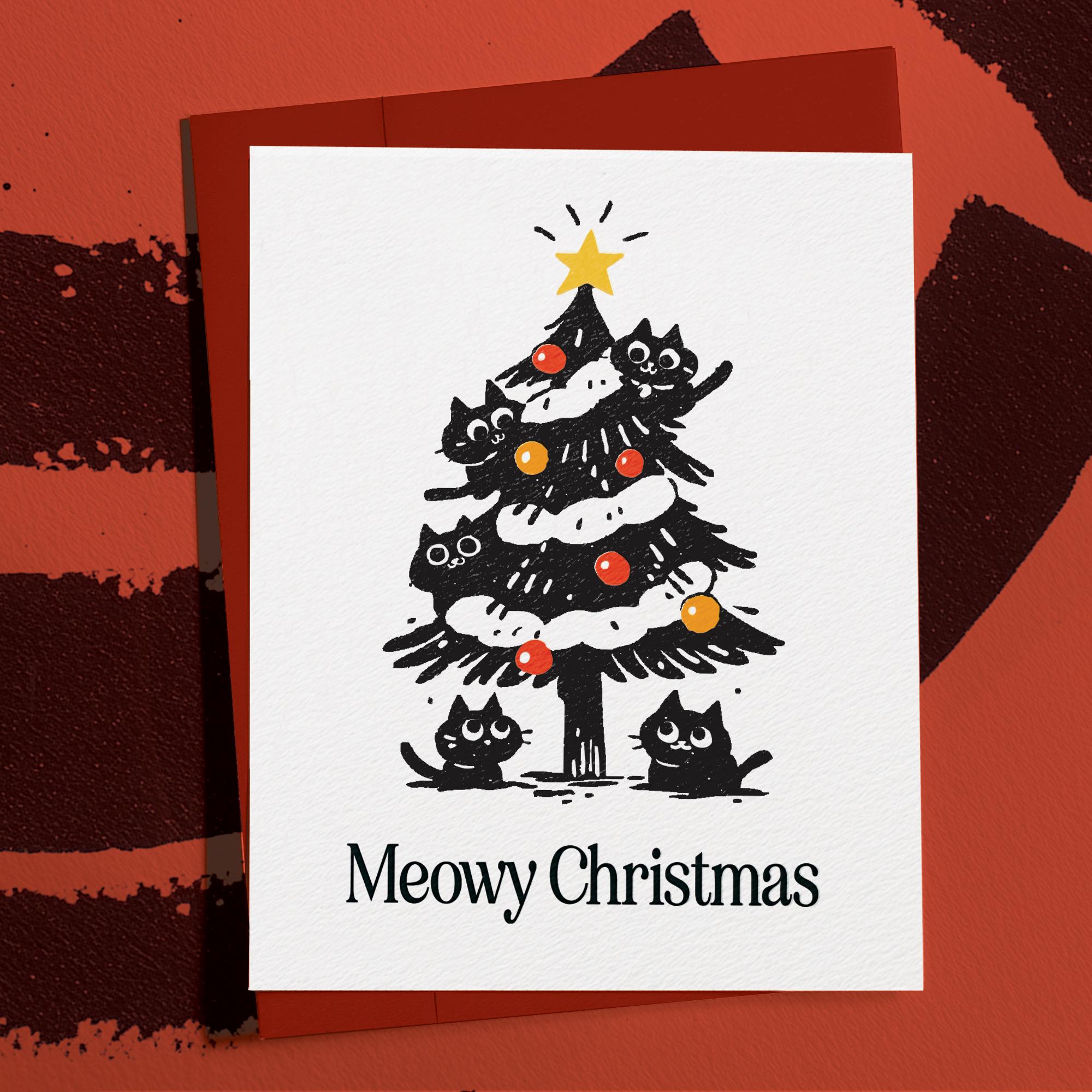Funny Cat Christmas Card: Meowy Christmas Holiday Greeting - Etsy