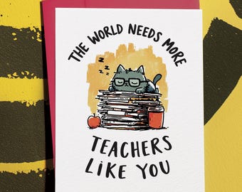 Back to School Card for Favorite Teacher, Educator: Cat and Coffee Lover Greeting