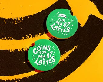 Funny Coffee Lover Car Coasters Gift Set, Absorbent Ceramic Drink Holder Liner