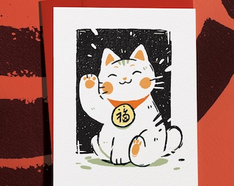 Lucky Cat Greeting Card: Maneki-Neko Good Luck Stationery
