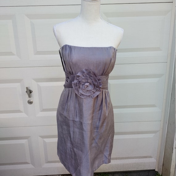 Vintage 1990s Y2K Gray Strapless Formal Knee Leng… - image 1