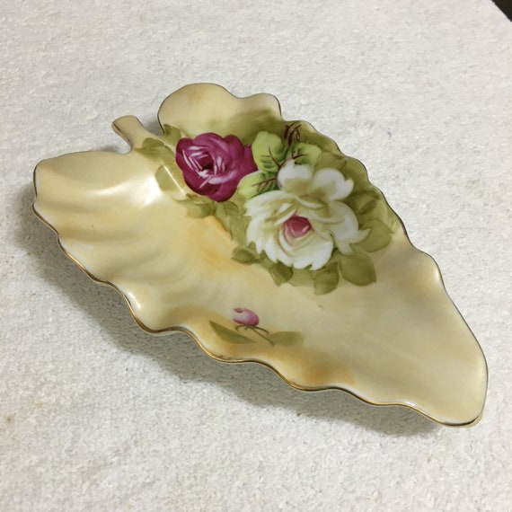 Vintage Lefton China Hand Painted Leaf Shaped Trinket Dish - Etsy