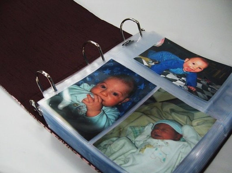 Baby Photo Album Boy Photo Album holds 8x10 5x7 4x6 Pictures Blue Brown Polka Dot Stripe Personalized Picture Baby Scrapbook